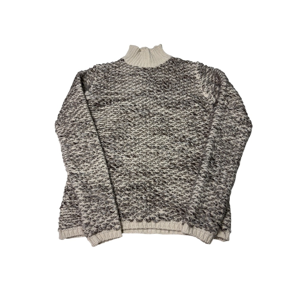 Roberto Collina Merino Wool Alpaca Mock Neck Knit Sweater Grey‎ Cream Made Italy